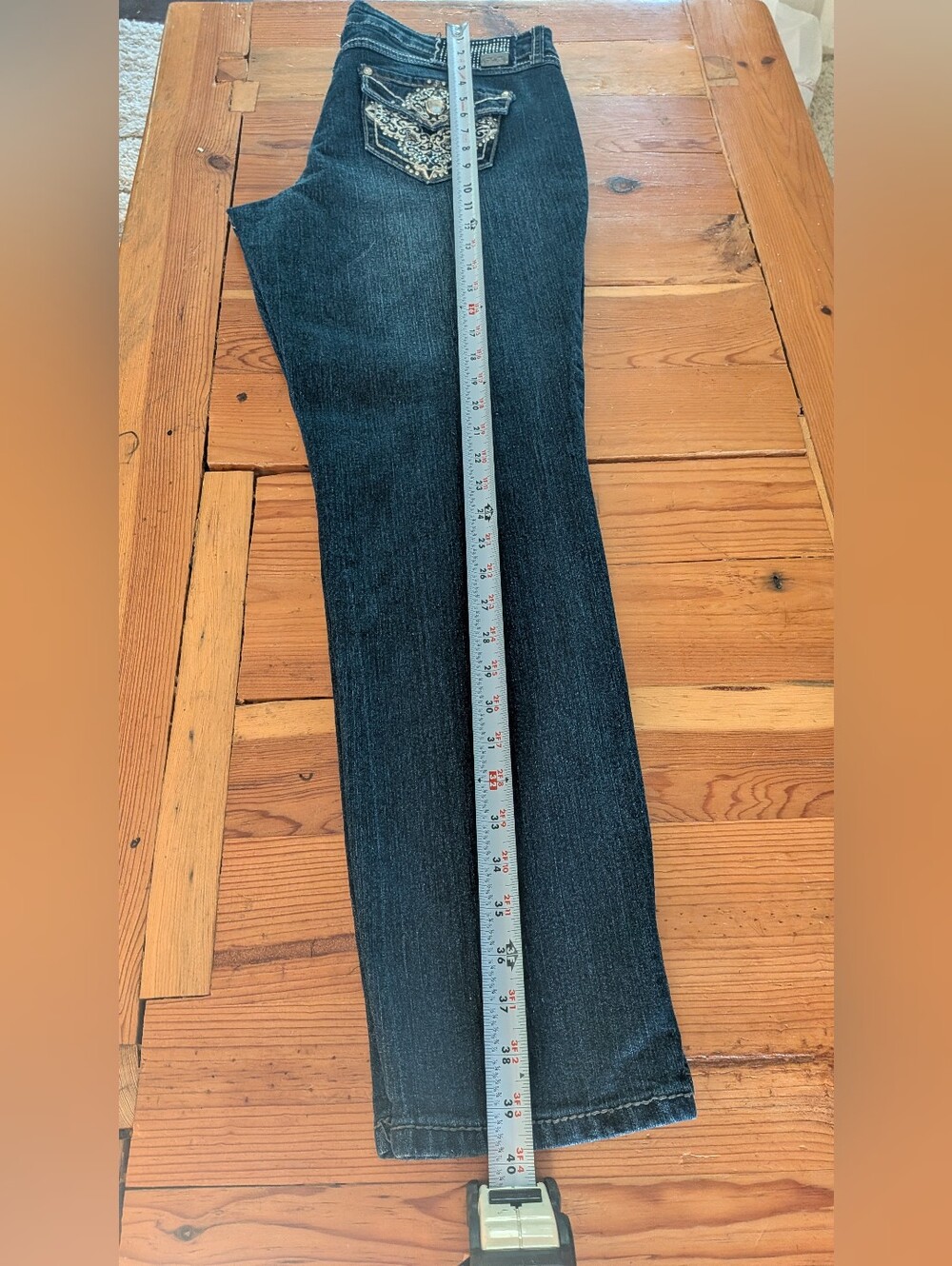 One 5 One Rhinestone Flap Pocket Jeans Size 12 Y2K Western Embellished Dark Wash - Picture 11 of 13